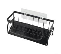 Hosrivae Metal Sponge Holder Having Drain Tray Plus Rag Pole for Kitchen Sink Organization - Rust-resistant Sink Drain Rack 23 X 10. X 9 Cm Grey/black(Black With Pole)