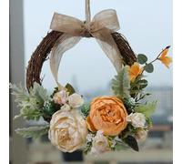 Hosrivae Peony Floral Garland for Wedding Door Lintel & Wall Decoration - Artificial Silk Flower Wreath with Natural Vines, 26 cm Round, Elegant Home and E