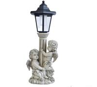 Hosrivae Solar Powered Statue with Roman Column, Resin Garden Ornament Light Outdoor Patio Yard Memorial Decor, Grey Antique Finish(Solar Pillars)