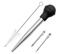 Hosrivae Stainless Steel BBQ Marinade Injector Tool with Silicone Baster - Turkey, Chicken, Steak & Pork Flavor Injection Needle for Deep Meat Marinating (26 x 5.6 cm)(B)