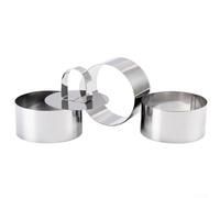 Hosrivae Steel Cooking Rings Set Dessert Presentation, 4 Piece Moulds with Food Press Terrines Mousses Cheesecakes, Dishwasher Safe Kitchen Tools