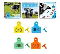 Hosrivae Veterinary Ear Tags Cattle, Goats & Livestock - Animal Identification Tags, 5 × 4.1 cm, Weather-Resistant, Numbered, 100-Pack - Orange/Yellow/Blue/Green(Green 100pcs)