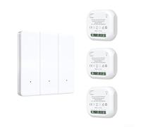 Hosrivae Wireless RF433MHz Remote Control Switch, 1/2/3 Gang Push Button Wall Transmitter with Learning Code, 100m Range Home Hotel Villa Lighting, White(3gang 1-3)