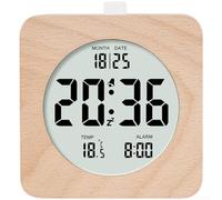 Hosrivae Wooden Alarm Clock with LCD Display, Modern Minimalist Digital Desk Clock Showing Date and Temperature, Silent Non-Ticking Bedroom, Square Beige Decor(2106 Square)