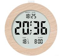 Hosrivae Wooden Alarm Clock with LCD Display, Modern Minimalist Digital Desk Clock Showing Date and Temperature, Silent Non-Ticking Bedroom, Square Beige Decor(2106)