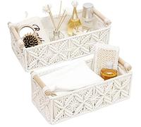 HOSROOME Macrame Storage Basket Boho Decor Baskets for Organizing Woven Decorative Basket for Countertop Toilet Paper Basket for Tank Top for Home Decor Bedroom Nursery Livingroom Entryway (Set of 2)