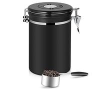 Hossejoy 1800ML Airtight Coffee Canister, Stainless Steel Container with Measuring Scoop, Large Ground Vault Storage Jar with co2 Valve for Coffee Beans, Tea, Nuts and Powders Freshness
