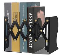 Hossejoy Adjustable Bookends, Heavy Duty Metal Book Ends, Expandable Bookcase Book Holder Stand Shelf Rack for Student Office Book File Organizer Storage, Extends up to 19 inches (Black)