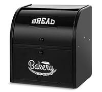 Hossejoy Metal Double Compartment Bread Box Roll Top Bread Box Kitchen Food Storage Bin, Counter-top Bread Keeper Double Layer Bread Storage (Black) - No Installation Required