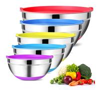 Hossejoy Mixing Bowls with Airtight Lids (Set of 5) Stainless Steel Salad Bowl Set, Non Slip Colorful Silicone Bottom Nesting Storage Bowls, Great for Mixing & Prepping 1.5-2.5-3-5-8 QT