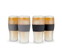 Host Beer Freeze Cooling Glasses, Plastic Double Wall Insulated Freezable Drink Chilling Cup with Freezing Gel | Frozen Pint Glass, Set of 4, 16 oz (473ml / .83 UK Pint) - Black and Grey (10017)