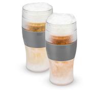 Host Freeze Beer Glasses, 16 ounce Freezer Gel Chiller Double Wall Plastic Frozen U.S. Pint (473ml / .83 UK Pint) Glass, Set of 2 - Grey (3309)