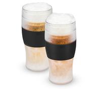 Host Freeze Beer Glasses, 16 ounce Freezer Gel Chiller Double Wall Plastic Frozen U.S. Pint (473ml / .83 UK Pint) Glass, Set of 2 - Black (3316)
