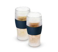 Host FREEZE Beer Glasses, Frozen Mugs, Freezable Pint Set, Keep Your Drinks Cold, Double Walled Insulated Glass, Tumbler for Iced Coffee, 16 oz, Set of 2, Varsity Blue
