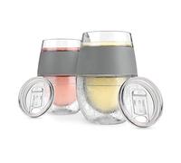 Host Freeze Cooling Cup, Double Wall Insulated Freezer Chilling Tumbler with Gel, Glasses for Red and White Wine, 8.5 oz (250ml), Set of 2, Grey with Lid