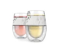 Host Freeze Cooling Cup, Double Wall Insulated Freezer Chilling Tumbler with Gel, Glasses for Red and White Wine, 8.5 oz (250ml), Set of 2, Marble