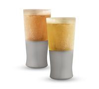 Host Glass FREEZE Double Wall Insulated Beer Glasses, 16oz Set of 2 in Gray