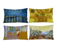 HOSTECCO Abstract Cushion Covers 30x50 cm Pack of 4 Decorative Pillow Cases Vincent Van Gogh Famous Painting Pillow Covers