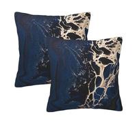 HOSTECCO Abstract Marble Cushion Covers 45x45 Pack of 2, Luxury Velvet Blue and Gold Decorative Pillow Covers, Modern Art Cushion Cases for Navy Blue Living Room Decor