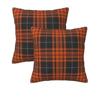 HOSTECCO Autumn Cushion Covers 45x45 cm Set of 2 Orange and Black Plaid Cushion Cases Fall Decorative Pillow Covers for Sofa Couch