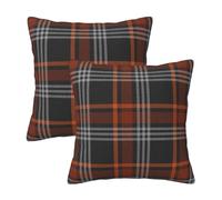 HOSTECCO Autumn Plaid Cushion Covers 45x45 cm Set of 2 Fall Orange and Black Cushion Cases Farmhouse Decorative Pillow Covers for Sofa Couch