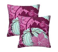 HOSTECCO Autumn Pumpkin Cushion Covers 45x45 cm Set of 2 Fall Cushion Cases Purple Floral Decorative Pillow Covers for Sofa Couch