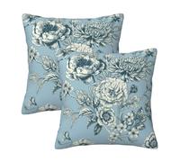 HOSTECCO Blue Chinoiserie Cushion Covers 45x45 cm Set of 2 Toile Floral Cushion Cases French Country Flower Decorative Pillow Covers for Sofa Couch
