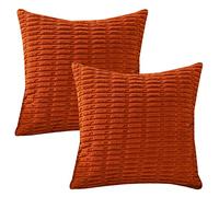 HOSTECCO Burnt Orange Cushion Covers 45x45 cm Set of 2 Rust Corduroy Cushion Cases Boho Striped Decorative Pillow Covers for Sofa Living Room