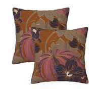 HOSTECCO Burnt Orange Pumpkin Cushion Covers 45x45 cm Set of 2 Fall Cushion Cases Autumn Floral Decorative Pillow Covers for Sofa Couch