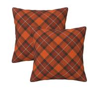 HOSTECCO Fall Cushion Covers 50x50 cm Set of 2 Autumn Plaid Cushion Cases Orange Decorative Pillow Covers for Sofa Couch