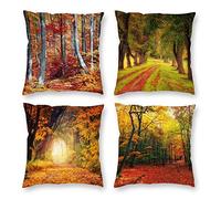 HOSTECCO Fall Cushion Covers Autumn Scenery Nature Throw Pillow Covers Set of 4 Maple Trees Decorative Pillow Cases for Sofa Bed 40x40 cm