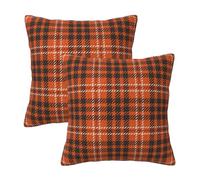 HOSTECCO Fall Orange Cushion Covers 45x45 cm Set of 2 Geometric Plaid Cushion Cases Autumn Farmhouse Decorative Pillow Covers for Sofa Couch