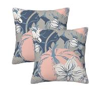 HOSTECCO Fall Pumpkin Cushion Covers 45x45 cm Set of 2 Autumn Floral Cushion Cases Pink and Blue Harvest Decorative Pillow Covers for Sofa Couch