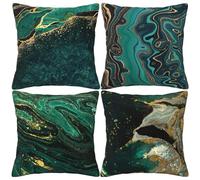 HOSTECCO Green Marble Cushion Covers 45x45 cm pack of 4 Green Gold Abstract Pillow Covers Modern Decorative Pillow Cases for Sofa Couch Bed