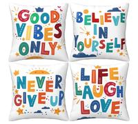 HOSTECCO Inspirational Quotes Cushion Covers 45x45 cm Set of 4 Colorful Motivational Words Classroom Pillow Cases Positive Reading Decorative Pillow Covers for Kids Children Students Office