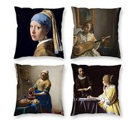 HOSTECCO Johannes Vermeer Painting Throw Pillow Cases Pack of 4 Outdoor Pillow Covers Square Decorative Cushion Covers 45x45 cm