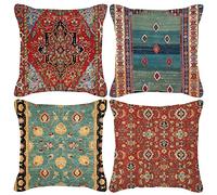 HOSTECCO Kilim Cushion Covers 45x45 cm Pack of 4 Vintage Tribal Cushion Cases Ethnic Patterned Decorative Pillow Covers for Sofa Couch Bed Office