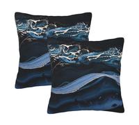 HOSTECCO Navy Blue and Gold Marble Cushion Covers 45x45 cm Set of 2, Soft Velvet Abstract Wave Marble Decorative Cushion Cases, Contemporary Pillow Covers for Home Decor
