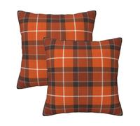 HOSTECCO Orange Autumn Cushion Covers 50x50 cm Set of 2 Geometric Plaid Cushion Cases Fall Farmhouse Decorative Pillow Covers for Sofa Couch