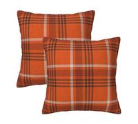 HOSTECCO Orange Plaid Cushion Covers 50x50 cm Set of 2 Fall Cushion Cases Autumn Farmhouse Decorative Pillow Covers for Sofa Couch