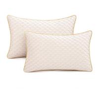HOSTECCO Pearl White 3D Jacquard Oblong Cushion Covers 30x50 cm Set of 2, Textured Decorative Cushion Cases with Gold Piping, Raised Ripple Sofa Scatter Covers for Modern Home Decor