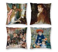 HOSTECCO Pierre Auguste Renoir Cushion Covers Set of 4 Impressionist Art Painting Home Decor Pillow Cases Square Decorative Pillow Covers 45x45 cm