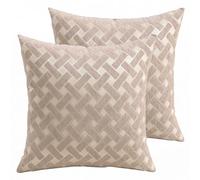 HOSTECCO Set of 2 Chenille Textured Cushion Covers 45x45 cm, Modern Boho Geometric Herringbone Sofa Scatter Cushion Cases for Living Room Bedroom, Oatmeal Taupe