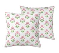 HOSTECCO Spring Outdoor Cushion Covers 50x50 cm Pack of 2, Waterproof Blush Floral Cushion Cases, Retro Farmhouse Decorative Accent Cushions for Couch Sofa Bed Decor