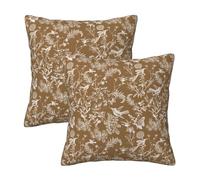HOSTECCO Tan Toile Cushion Covers 45x45 cm Set of 2 Floral Bird Cushion Cases Wildflower Farmhouse Decorative Pillow Covers for Sofa Couch