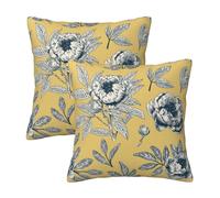 HOSTECCO Toile French Cushion Covers 45x45 cm Set of 2 Chinoiserie Floral Cushion Cases Yellow Floral Decorative Pillow Covers for Sofa Couch