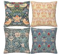 HOSTECCO William Morris Pillow Covers 45x45 cm Pack of 4 The Strawberry Thieves Golden Bough Design Art Pillow Cases Square Decorative Cushion Covers for Sofa Couch