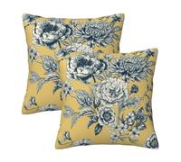 HOSTECCO Yellow Floral Cushion Covers 50x50 cm Set of 2 Chinoiserie Flower Toile Cushion Cases French Country Decorative Pillow Covers for Sofa Couch