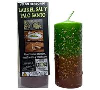 HOSTENATURA Laurel Herboreo Candle, Salt and Palo Santo - Esoteric Candle 14x6cm - Attract Good Energies, Purification and Protection