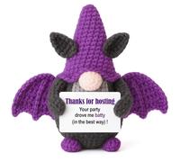 Hostess Gifts for Women, Handmade Crochet Purple Bat-Shaped Gnome Holding Appreciation Note, Halloween Party Hostess Gifts Idea, Cool Host Presents for Couples Men